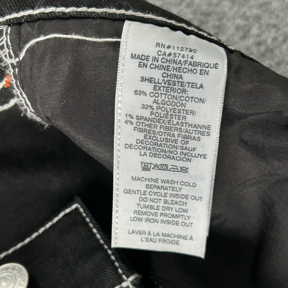 True Religion Ricky Relaxed Straight Jeans Mens 34x34 Black Contrast Stitch - Picture 9 of 15